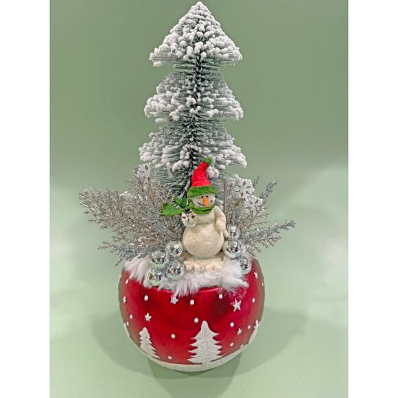Handmade Snowman and Christmas Tree Assemblage/Arrangement Holiday Cottagecore - Picture 2 of 6